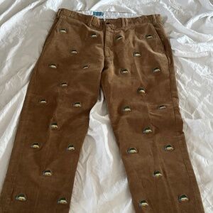 Castaway Nantucket Pants Corduroy Christmas Embroidered Brown 40" x 28"